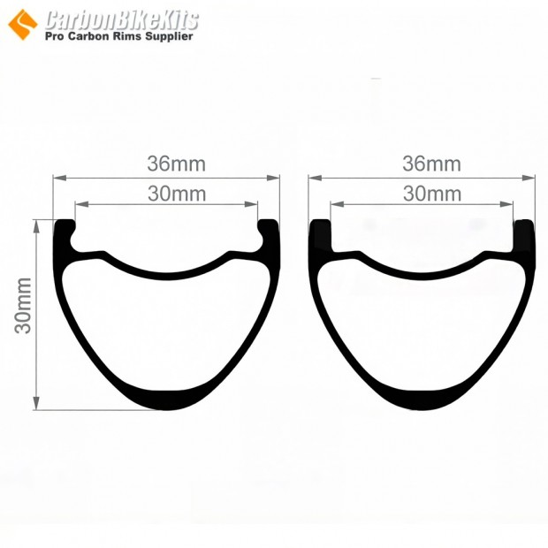 700C 30x36mm Ruota in Carbonio Simmetrica Tubeless per Gravel / CX 700C 30x36mm Ruota in Carbonio Simmetrica Tubeless per Gravel / CX